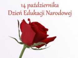 Czerwona róża i napis 14 pażdziernika Dzień Edukacji Narodowej