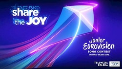 Plakat niebieski promujący Eurowizje Junior