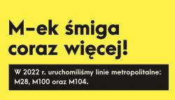 Fragment żółto-czarnego plakatu reklamującego nowe trasy autobusowych linii metropolitalnych