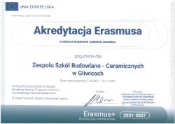 Dokument potwierdzający otrzymanie akredytacji Erasmus + na lata 2021-2027