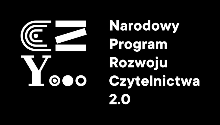 logo narodowego programu rozwoju czytelnictwa 2.0 - białe litery na czarnym tle