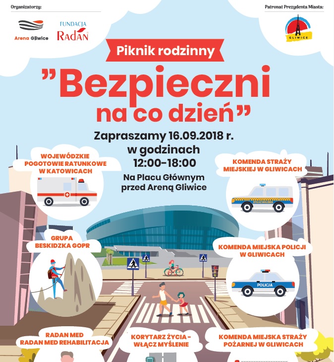Plakat promujący piknik rodzinny "Bezpieczni na codzień"