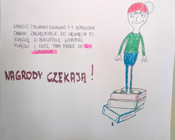 plakt zachęcajacy do udzialu w konusie na kartonie narysowana postać