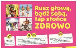 Plakat zawierający krótką instrukcję, jak korzystać ze słońca, żeby nie zrobić sobie krzywdy.