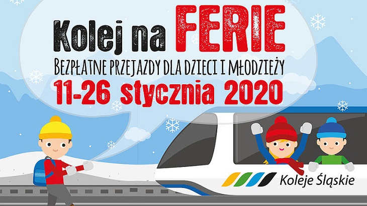 Plakat informujący o darmowych przejazdach koleją