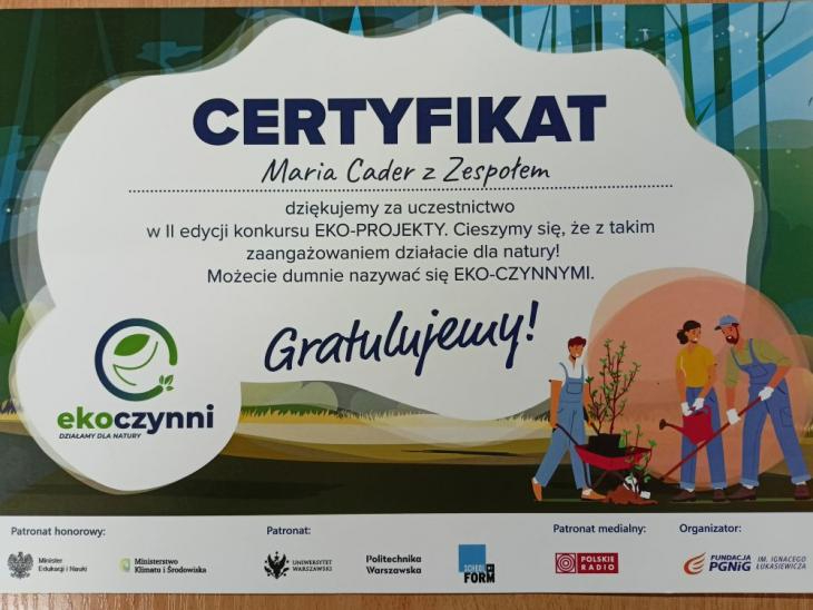 Ekoczynni - certyfikat