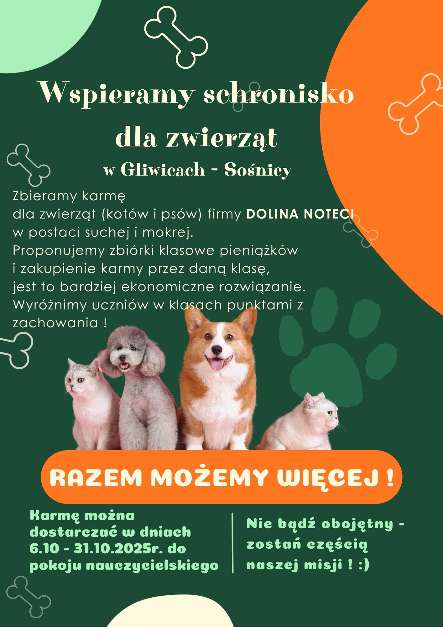 ulotka dotycząca zbiórki karmy dla zwierząt ze schroniska