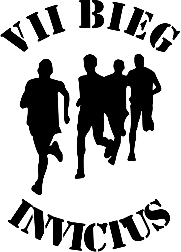Logo VII Biegu Invictus - czarne sylwetki 4 biegaczy i napis